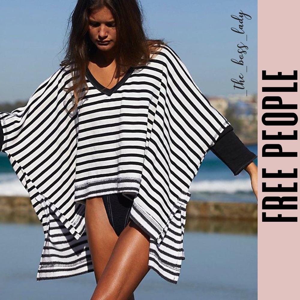 Free People top Large sweatshirt striped main squeeze v-neck shirt cover-up